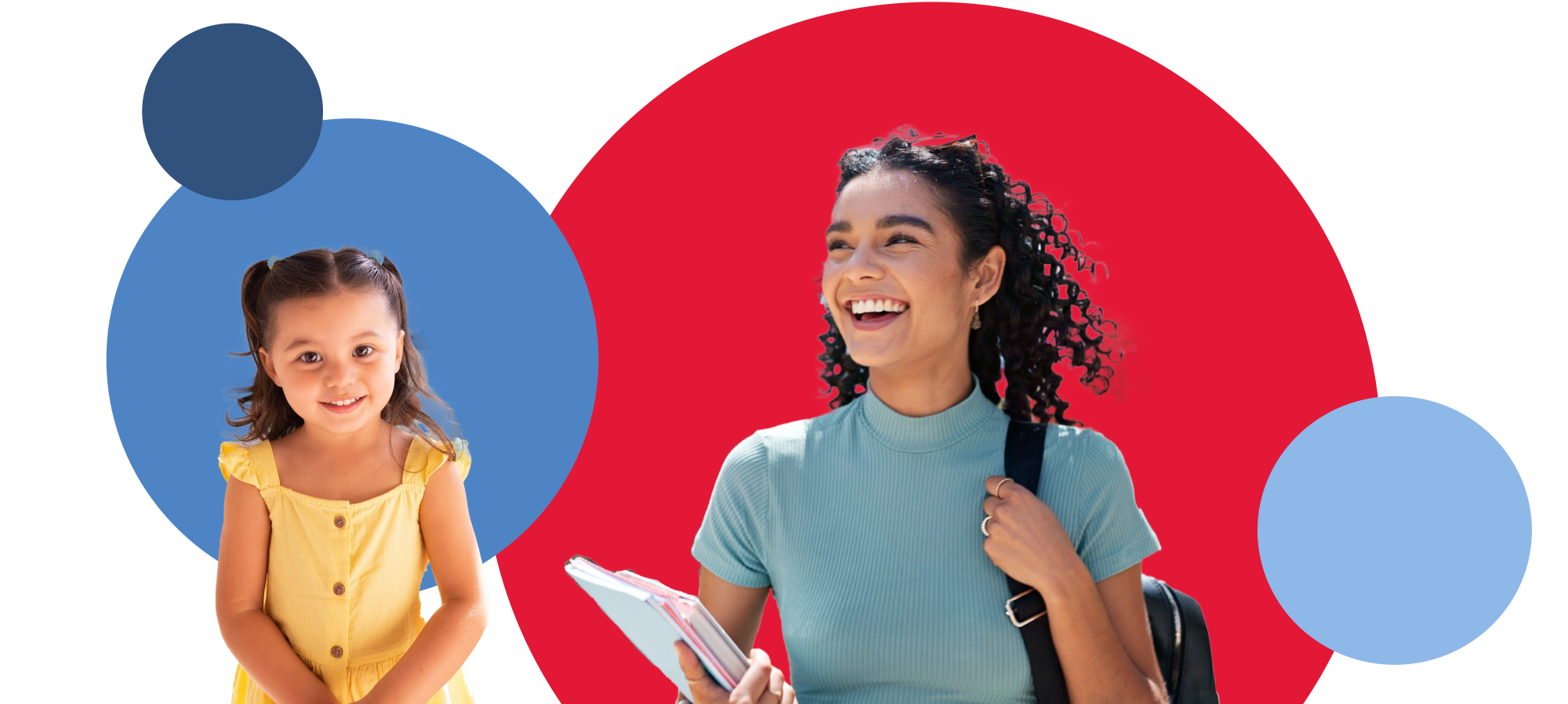 Little girl and College girl surrounded circles