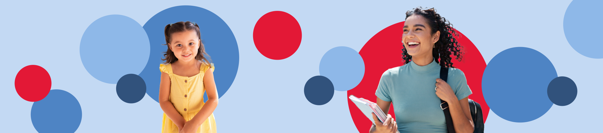 Little girl and College girl surrounded circles